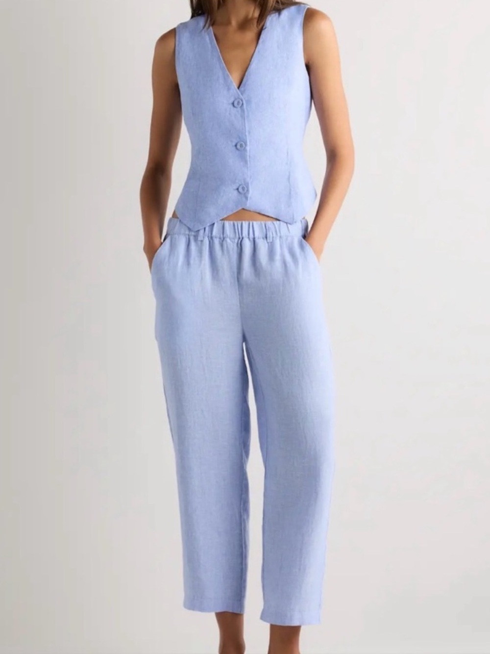 Quince 100% European Linen Vest in French Blue - Picture 6 of 6